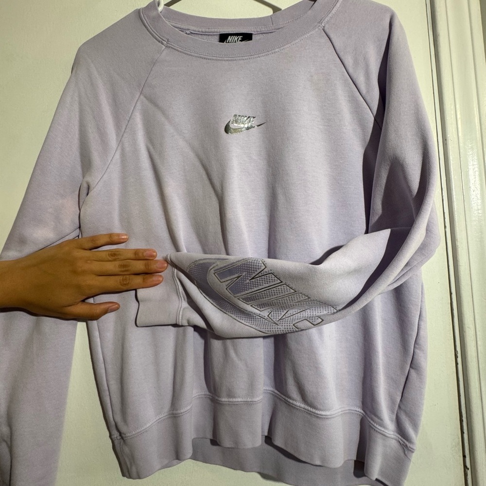 Nike Purple Crewneck Sweater with Ribbed Cuffs